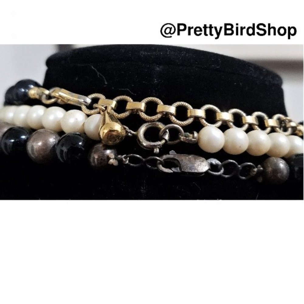 Vintage 3 NECKLACE SET stone brass VGUC - Picture 3 of 8